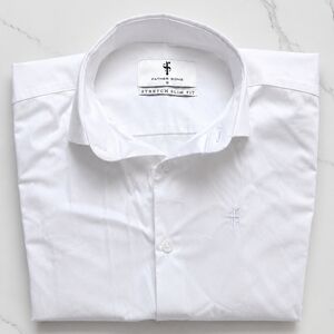 Father & Sons White Stretch Slim Fit Dress Shirt
